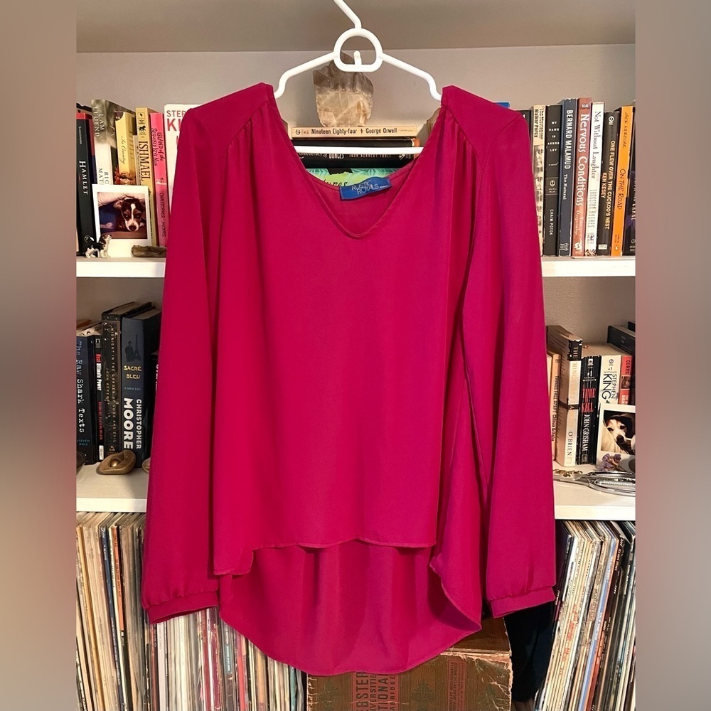 Rustic Royals Magenta Pink Long Sleeve Blouse Medium Flowy Flattering Work Shirt